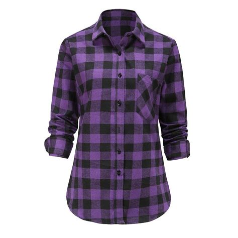 Cheap Dioufond Women Plaid Flannel Shirt Long Sleeve Flannel Plaid Tops ...