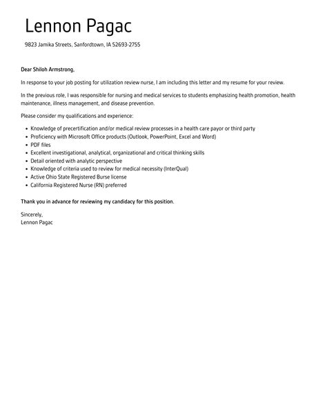 Utilization Review Nurse Cover Letter | Velvet Jobs