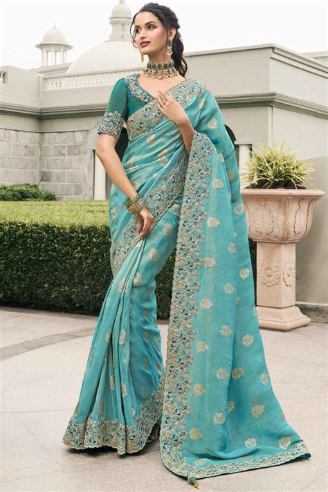 Buy Turquoise Blue Silk Event Wear Saree From Designer Lehenga Choli