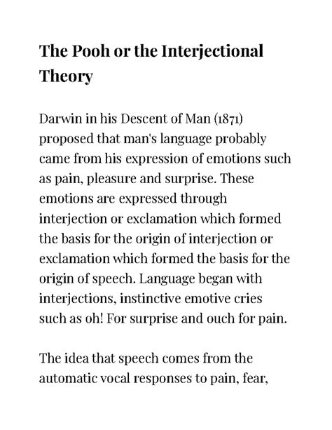 Interjectional Theory: Analyzing Darwin's Pooh-Pooh Concept - Studocu