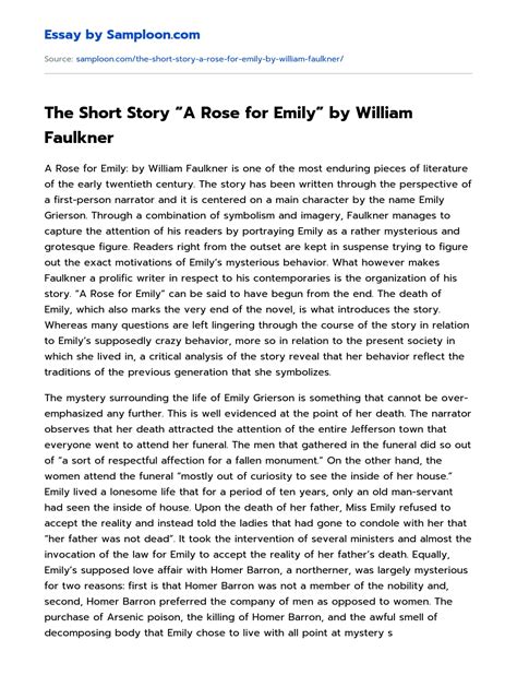 The Short Story “A Rose for Emily” by William Faulkner Free Essay ...