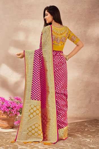 Buy Pink Georgette, Silk Embroidery, Sequins Round Neck Floral Woven ...