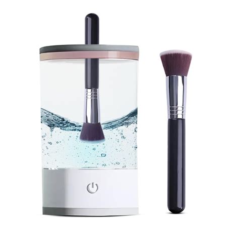 Gleva Automatic Makeup Brush Cleanser + Flat Top Kabuki Brush ...