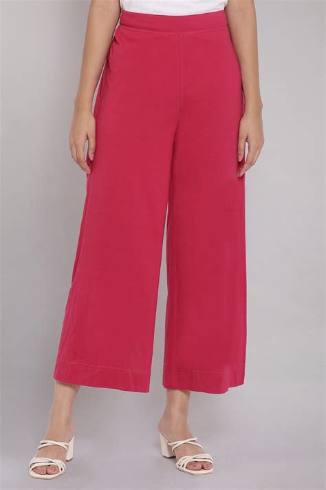 Buy Red Solid Straight Fit Cotton Palazzo With Elasticated Waist Online ...