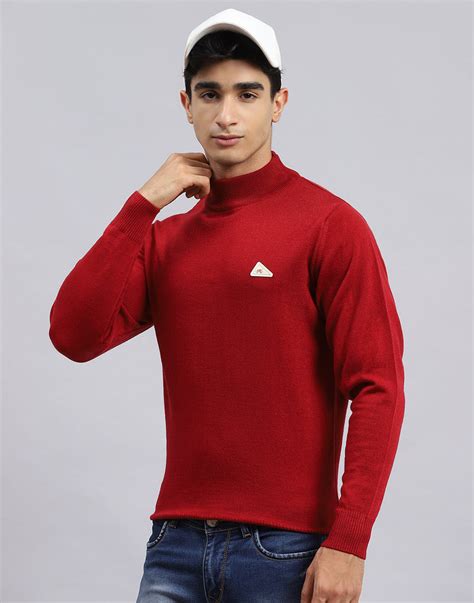 Buy Men Red Solid Turtle Neck Full Sleeve Pullover Online in India ...