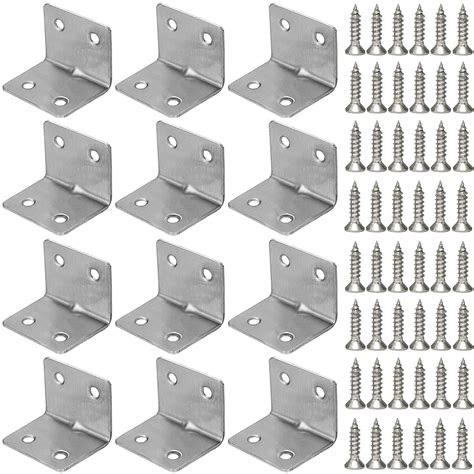 Silver 12 Pcs 1.5 X 1.1 Inch Corner Braces L Brackets Heavy Duty Metal ...