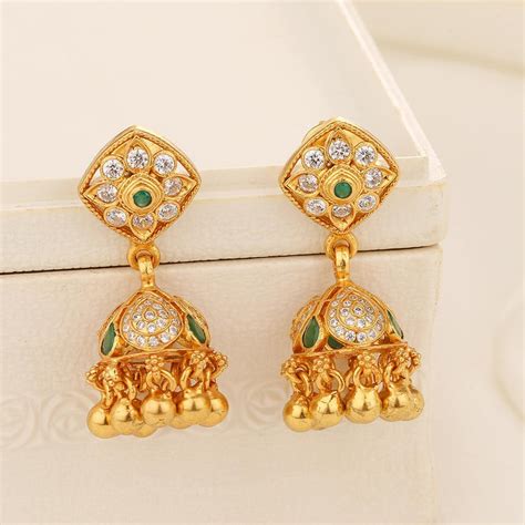 Gold Plated Silver Jhumkas Earrings | Gold Plated Silver Stone Jhumkas ...