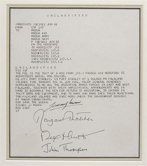 Original telex message from Major-General Sir Jeremy Moore to London ...