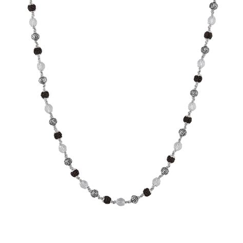 Rudraksha with Sphatik Diamond Cut and Om Silver Beads Mala – Prinjal ...