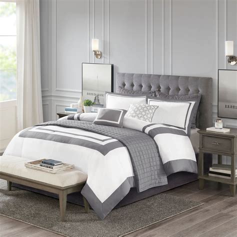 Heritage Gray and White 8 pc Comforter Bed Set by Madison Park