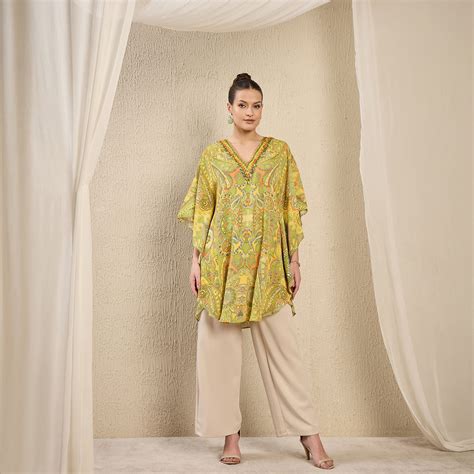 Olive Green and Yellow Paisley Tunic – First Resort by Ramola Bachchan