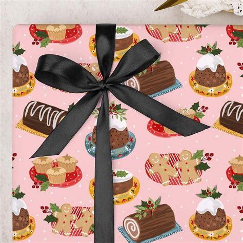 Three Sheets Of Christmas Food Wrapping Paper Pink By Making Meadows