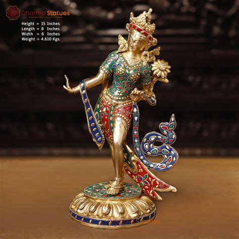 Brass Tara Statue- Handcrafted Goddess Tara Idol, Stone Work 15 ...