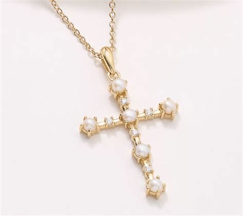 Diamonique Cultured Pearl Cross Necklace, Sterling Silver - QVC.com