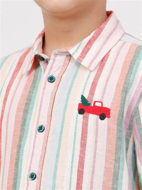 Boys Short Sleeve Shirt with Truck Embroidery