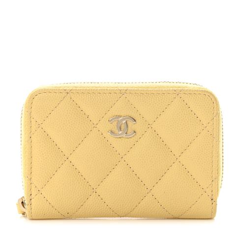 CHANEL Caviar Quilted Zip Coin Purse Yellow 1178420 | FASHIONPHILE