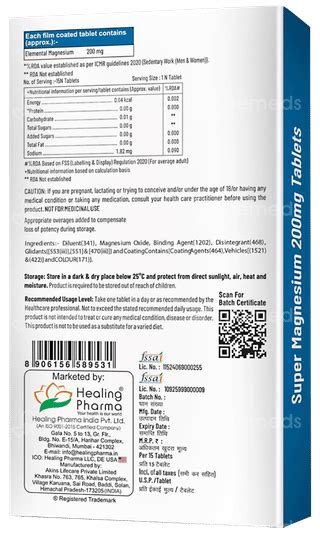 Super Magnesium 200mg Tablet 15 - Uses, Side Effects, Dosage, Price ...