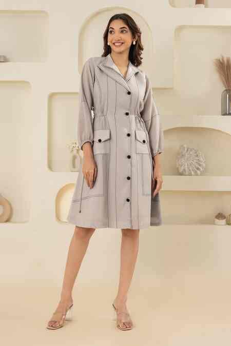 Buy Grey Linen Blend Designer Dress by Savaaya at Aza Fashion.