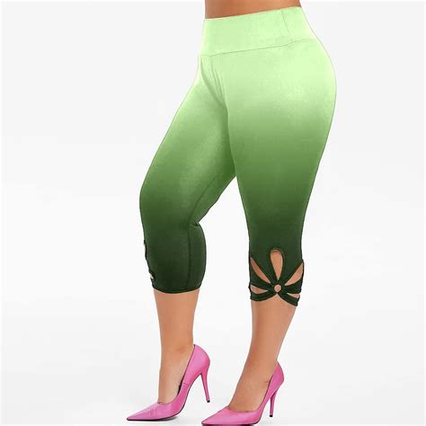 Women High Waist Capri Leggings Cut Out Sport Yoga Pants Trousers Plus ...