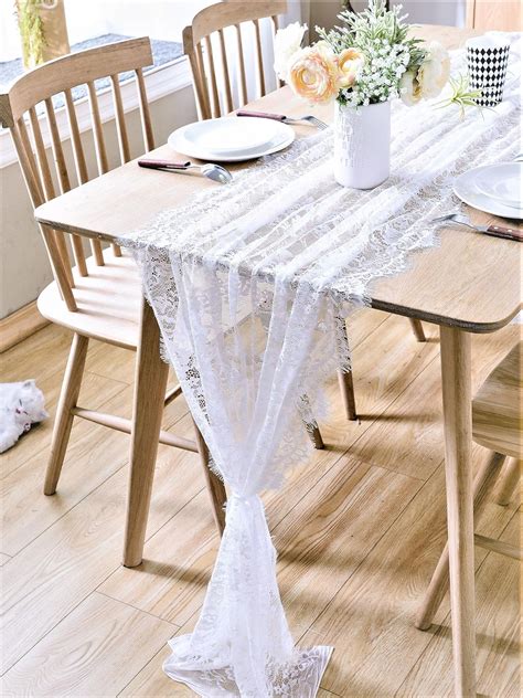 Buy BOXAN 30" x 120" Vintage White Lace Table Runner, Rose Floral Lace ...