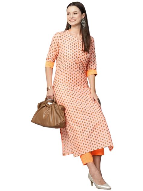ANNI DESIGNER Women's Cotton Blend Floral Straight Kurta with Pant ...