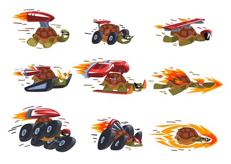 Colección de Tortugas Rápidas Animales Personajes de dibujos animados con Turbo Speed Boosters e ...