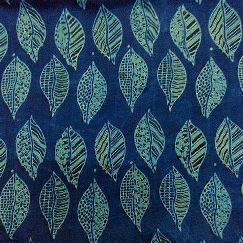 Rayon Dabu Blue With Green Patterned Leaves Hand Block Print blouse pi ...