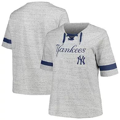 Women's Profile Heather Gray New York Yankees Plus Size Lace-Up T-Shirt