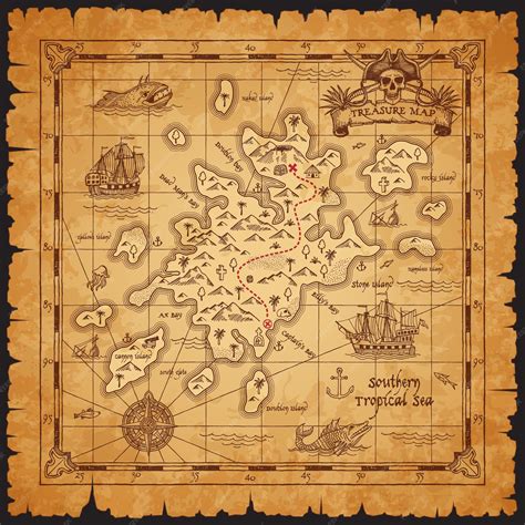 Premium Vector | Old antique pirate treasure map caribbean island