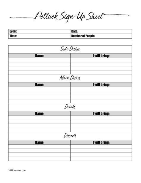 Sign Up Sheet For A Potluck at Verda Garcia blog