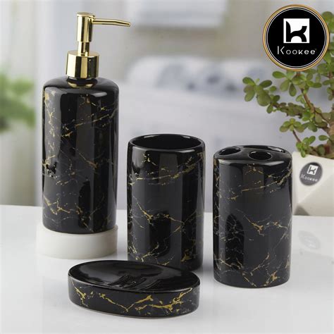 Kookee Ceramic Bathroom Set of 4 with Soap Dispenser (10390) – Kookee.in