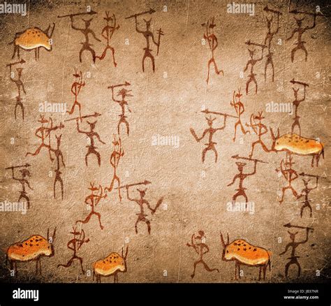 prehistoric cave painting with war scene Stock Photo: 144516115 - Alamy