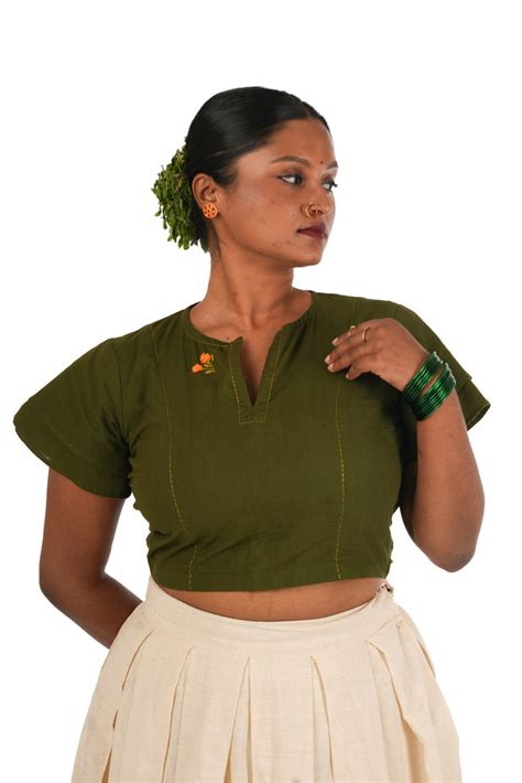 Handloom Hand Embroidered Marigold Sap Green Crop Top – Suee - Sewing ...