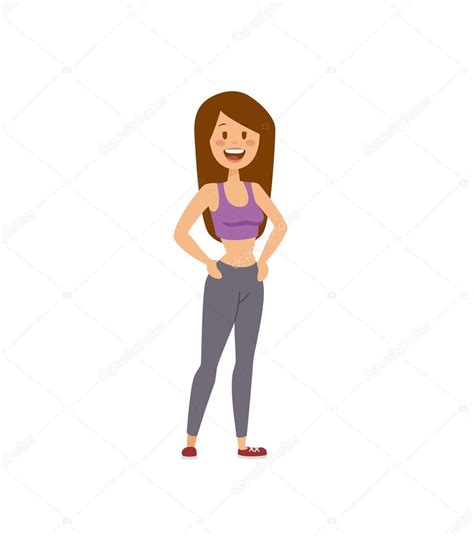Healthy lifestyle cartoon portrait of smiling young fitness girl in ...