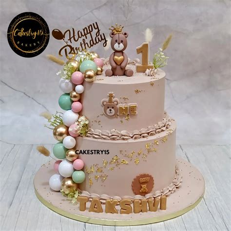 Takshvi’s Teddy First Birthday Cake – Choco Vanilla Delight – CAKESTRY15