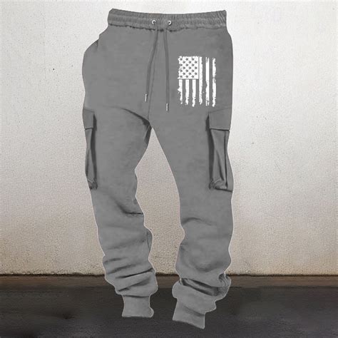COSFO Gray Men Sweatpants American Flag Cargo Workout Joggers Athletic ...