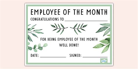 Botanical-Themed Employee of the Month Certificate