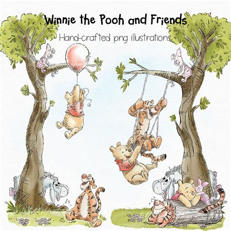 Hand-drawn Winnie the Pooh and Friends PNG Illustrations, Classic Style ...