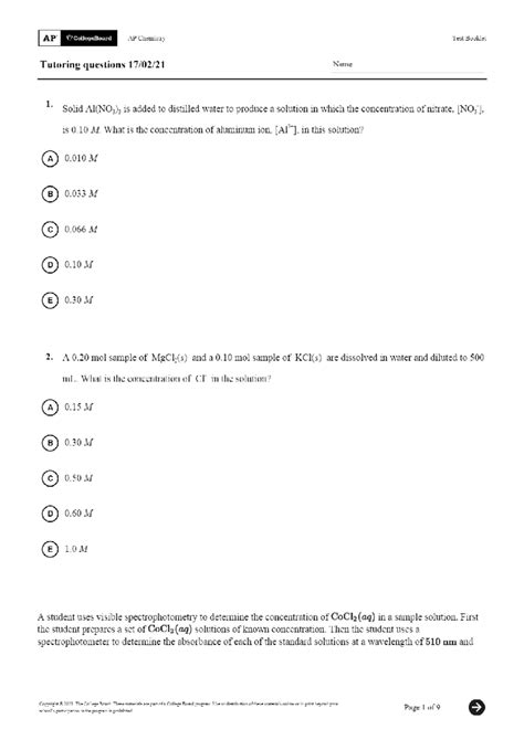 AP Chem 2017 (pdf - Full Practice Exam with answers Along with multiple ...