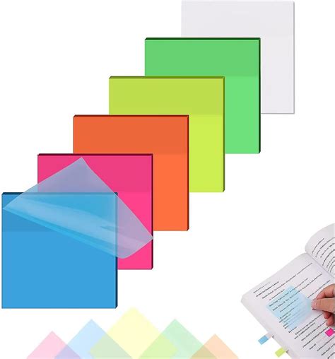 GLUN® 100 Sheets Transparent Sticky Note, Self-Sticky Note Pads, Clear ...