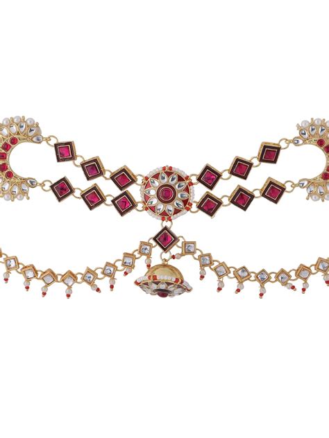 Yellow Chimes Maantikka Daamini for Women Gold Toned Kundan and Red Cr ...
