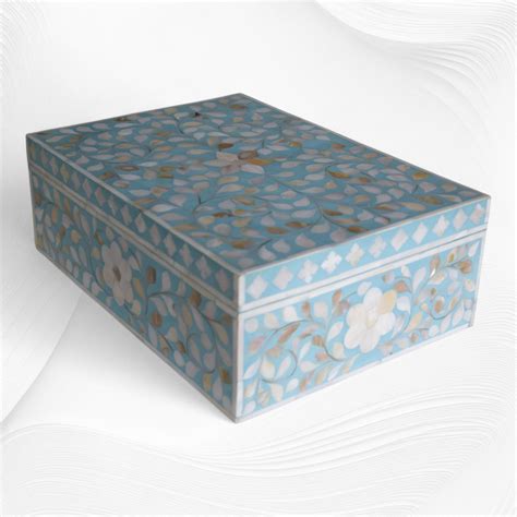 Floral Mother Of Pearl Inlay Box Turquoise – Luxury Handicrafts