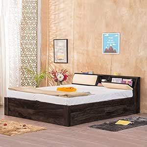 DEVKI INTERIORS Aura Solid Wood Queen Size Bed with Storage Headboard ...