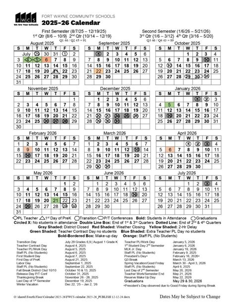 FORT WAYNE COMMUNITY SCHOOLS Calendar 25-26 Revised [pdf] - EduCounty