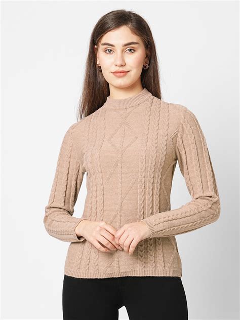 Buy Women Woven Turtle Neck Slim Fit Sweater | Kraus Jeans