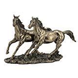 11 Inch Cold Cast Bronze Color Sprinting Horses Figurine Statue Decor ...