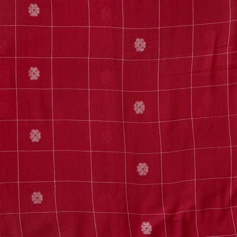 MUL Jamdani Red With Checks And Motif Woven Fabric – Sanskruti
