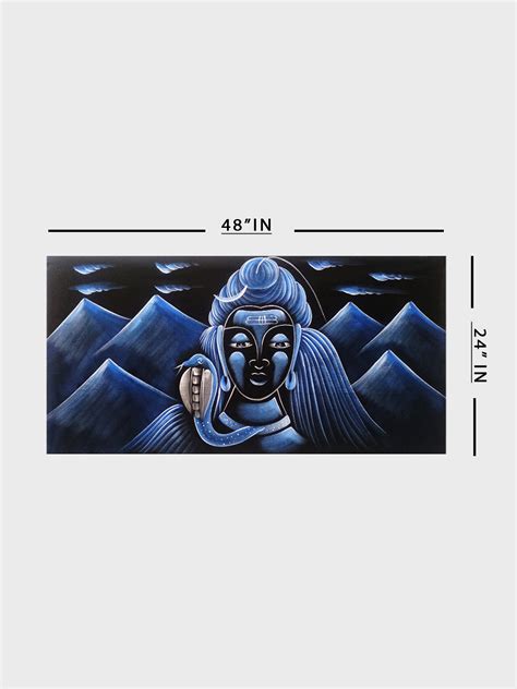 Hand-Painted Velvet Wall Art – Lord Shiva in Kailash Parvat (Without F ...