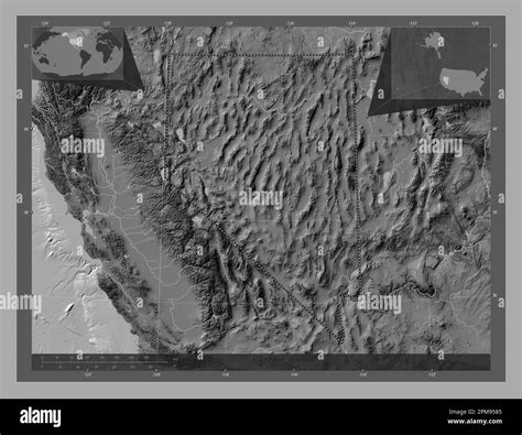 Nevada, state of United States of America. Bilevel elevation map with ...