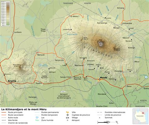 Mount Kilimanjaro Map Shape Of Kilimanjaro, Region Of Tanzania, With
